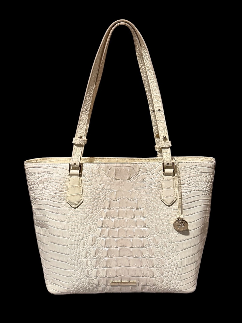 Brahmin Medium Asher Ivory Croc-Embossed Leather Tote
